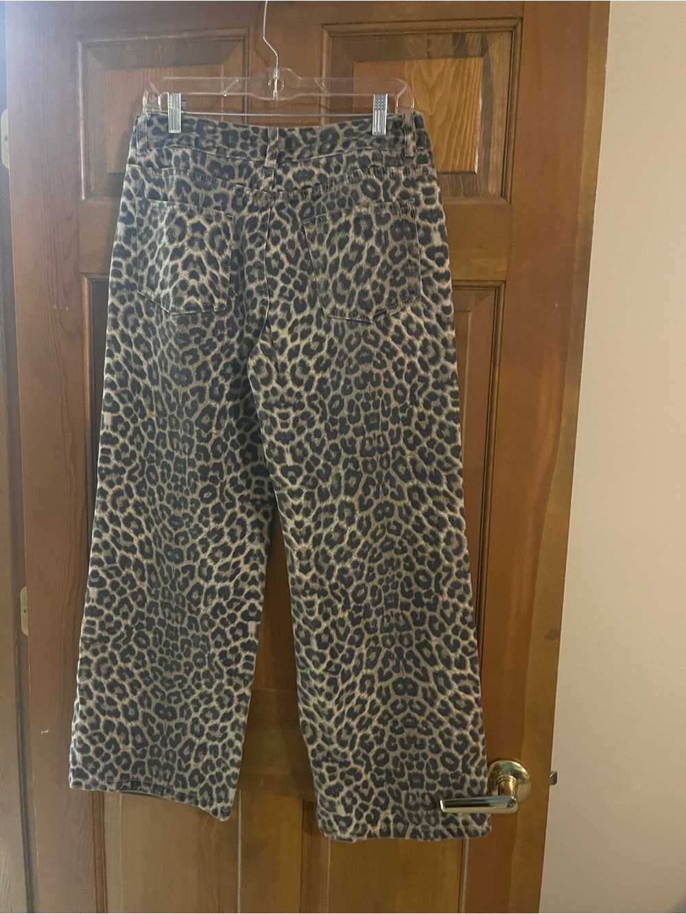 Teleparia Women's Leopard Print Wide Leg Jeans - Brown/Black - Picture 2 of 3